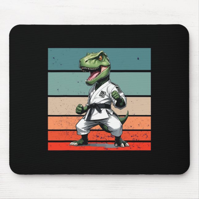 T.rex Karate Gi Black Belts Fierce Powerful Stance Mouse Pad (Front)