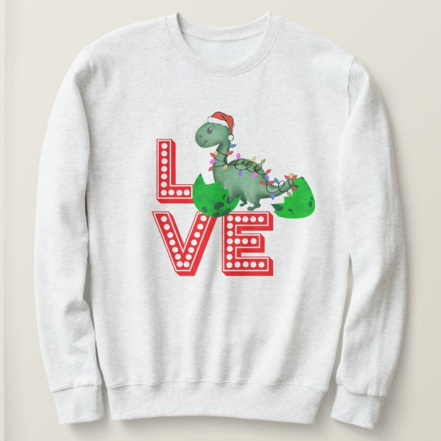 "T-Rex Love" Christmas Sweatshirt - Funny Gift (Design Front)