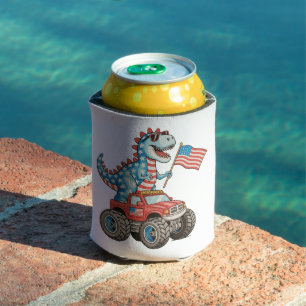 T Rex Monster Truck Dinosaur 250th Anniversary Can Cooler