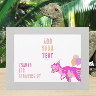 T-Rex Pink Dino 5x7 Landscape Editable Sign Card