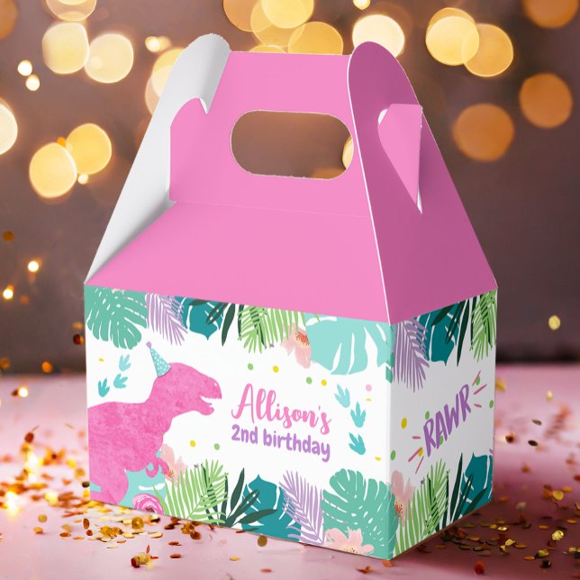T-Rex Pink Dinosaur Girl Dino Prehistoric Birthday Favour Box (Creator Uploaded)
