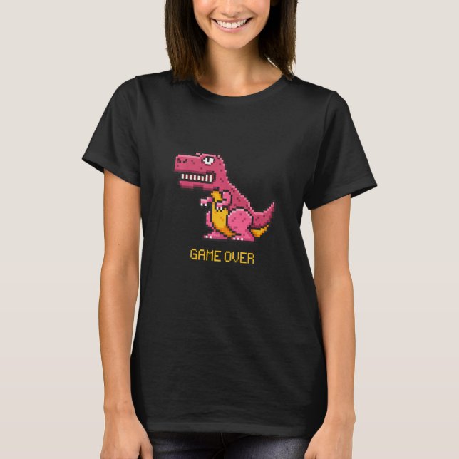 T Rex Pixel Gaming Dinosaur Cool Dinosaur Graphic T-Shirt (Front)