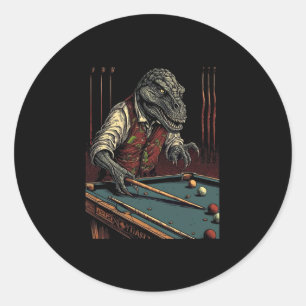 T Rex Playing Billiards Dinosaur Billiard Player D Classic Round Sticker