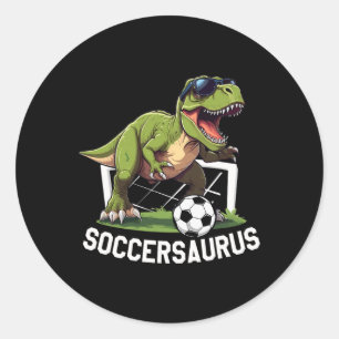 T-rex Playing Soccer Footbyll Dinosaur Soccer Play Classic Round Sticker