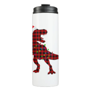 T Rex Red Plaid Buffalo Dinosaur Christmas Pajamas Thermal Tumbler