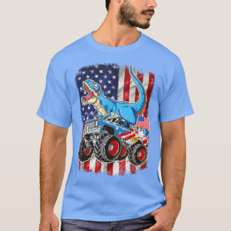T Rex Riding Monster Truck 4th Of July American Fl T-Shirt