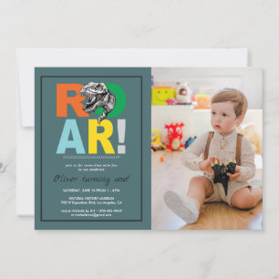 T-Rex Roar Dinosaur Birthday Party Photo Invite