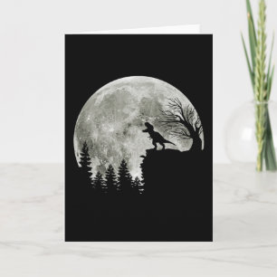 t-rex roar on mountain halloween moon card