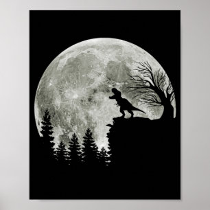T-rex Roar On Mountain Halloween Moon Gift Poster