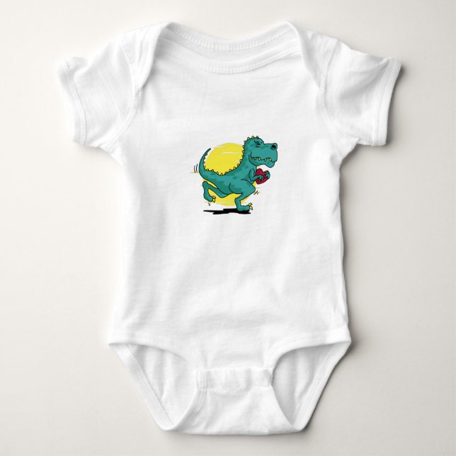 T-rex  runs with Love Baby Bodysuit (Front)