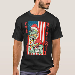 T Rex Santa Claus Grungy Flag Christmas Family Cos T-Shirt
