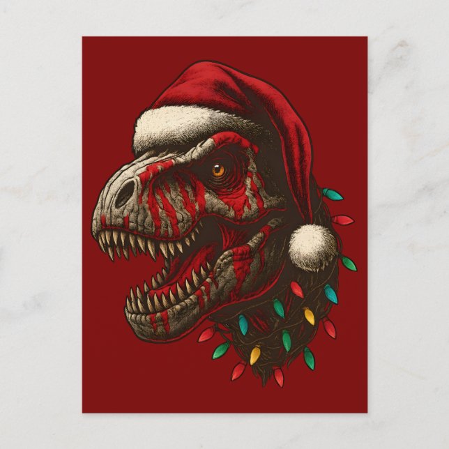T-Rex Santa Dinosaur Christmas Postcard (Front)