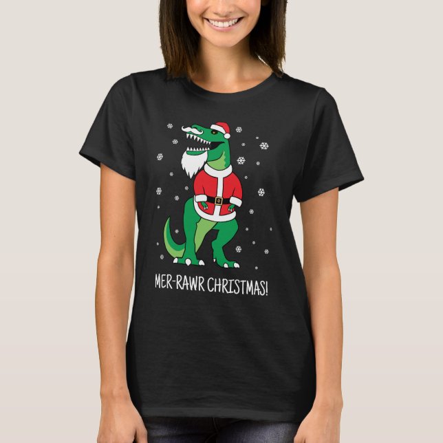 T-Rex Santa Funny Christmas [custom text] T-Shirt (Front)