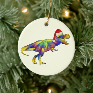 T. rex Santa Funny Dinosaur Ceramic Tree Decoration