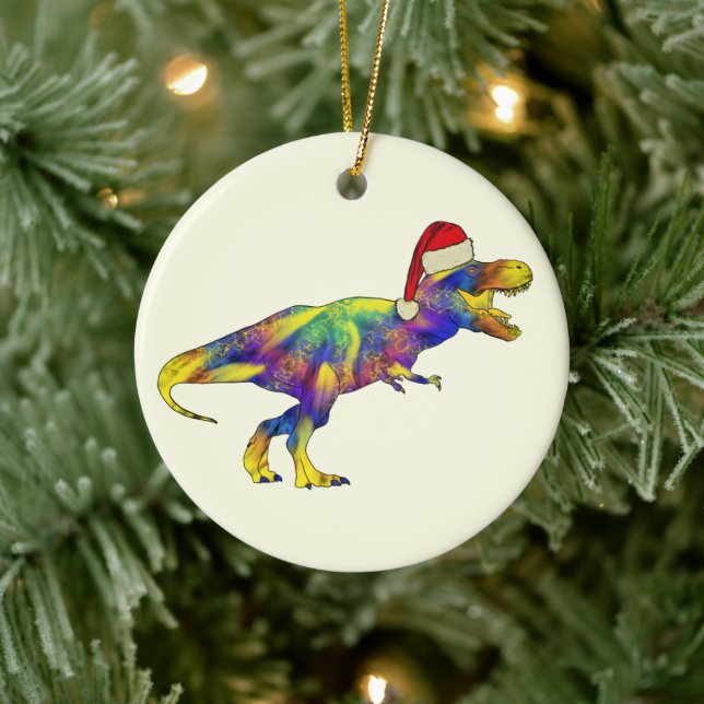 T. rex Santa Funny Dinosaur Ceramic Tree Decoration (Tree)