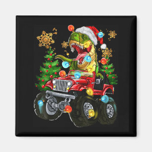 T-rex Santa In Monster Truck With Christmas Trees Magnet