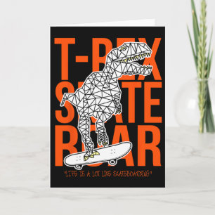T-rex Skate Roar Funny Sketch Drawing Dinosaur Ska Card