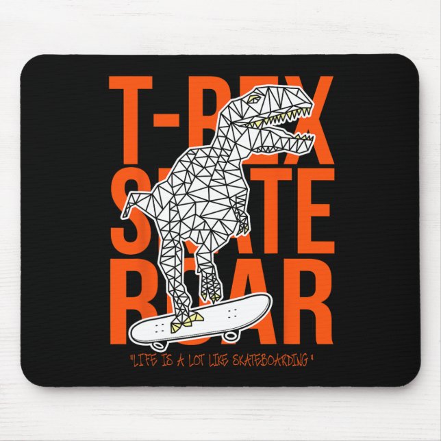 T-rex Skate Roar Funny Sketch Drawing Dinosaur Ska Mouse Pad (Front)