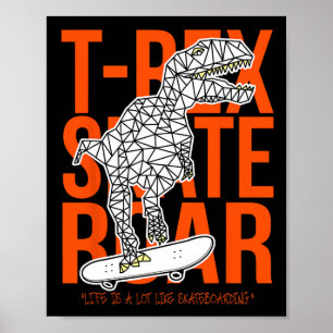 T-rex Skate Roar Funny Sketch Drawing Dinosaur Ska Poster