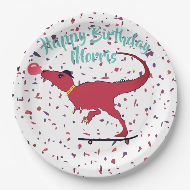 T-rex skater paper plate (Front)