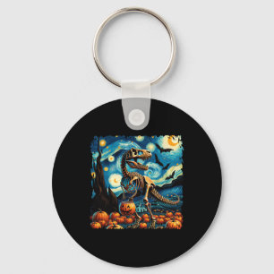 T-rex Skeleton Halloween Van Gogh Starry Night Fal Key Ring