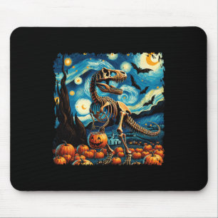 T-rex Skeleton Halloween Van Gogh Starry Night Fal Mouse Pad