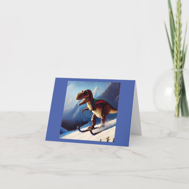 T Rex Skiing Card (Front)