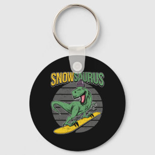 T-rex Snowboarding Dinosaur Snowboard  Key Ring