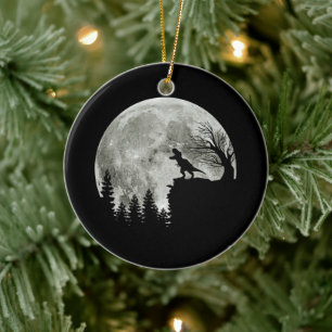 T Rex Standing On Mountain Moonlight Halloween Ceramic Tree Decoration
