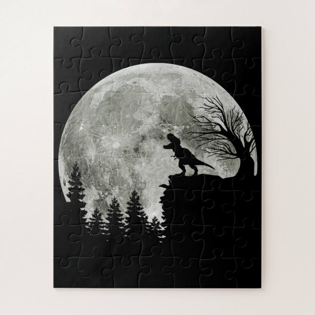  T-rex Standing On Mountain Moonlight Halloween Jigsaw Puzzle (Vertical)