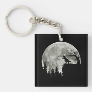 T Rex Standing On Mountain Moonlight Halloween Key Ring