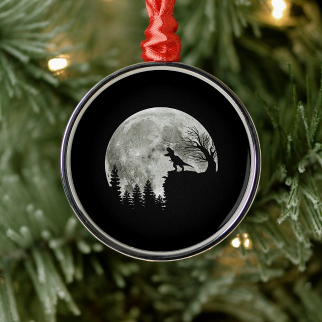  T Rex Standing On Mountain Moonlight Halloween Metal Tree Decoration (Tree)