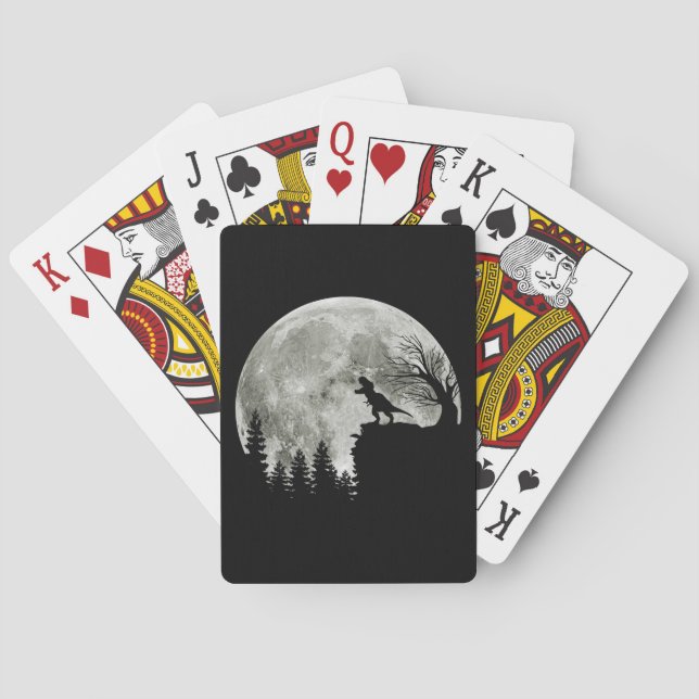  T Rex Standing On Mountain Moonlight Halloween Playing Cards (Back)