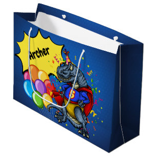 T-Rex Superhero 5th Birthday Large Gift Bag