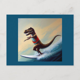 T Rex Surfing Postcard