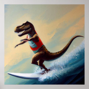 T Rex Surfing Poster