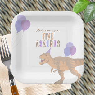T-Rex Tan Any Age Cute Dinosaur Birthday Party Paper Plate