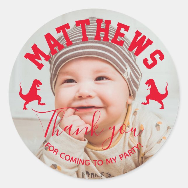 T rex thank you Dinosaur kids birthday Classic Round Sticker (Front)