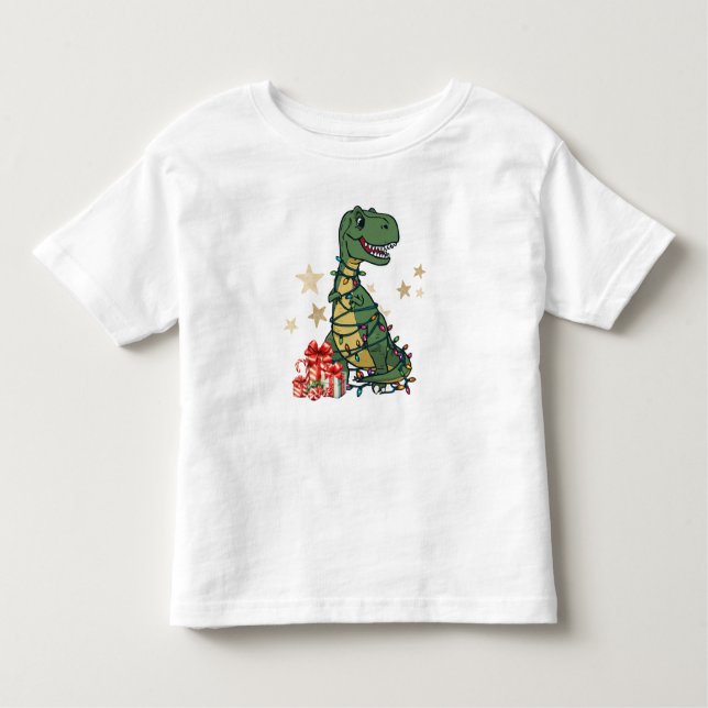T-Rex The Halls - Funny Dinosaur Christmas Lights Toddler T-Shirt (Front)