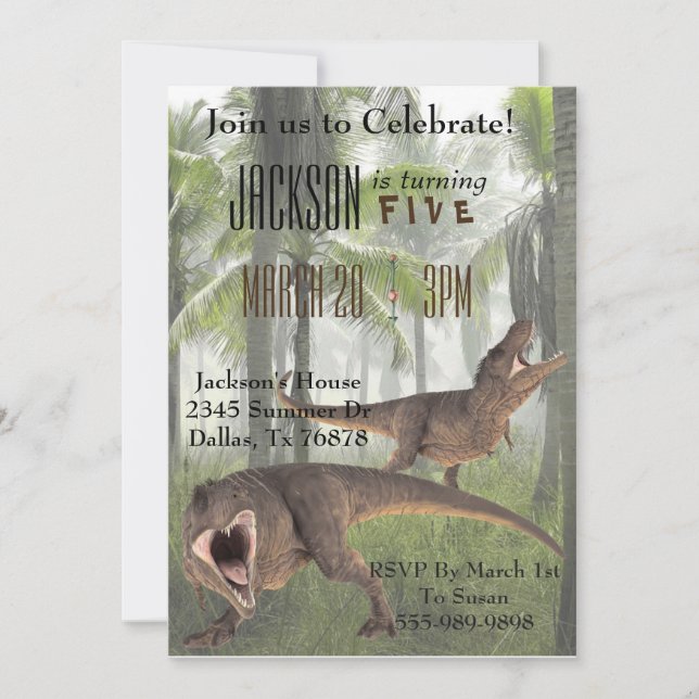 T-Rex Tyrannosaurus Rex Dinosaur Birthday Invite (Front)
