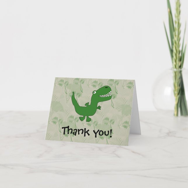 T-Rex Tyrannosaurus Rex Dinosaur Cartoon Kids Boys Thank You Card (Front)