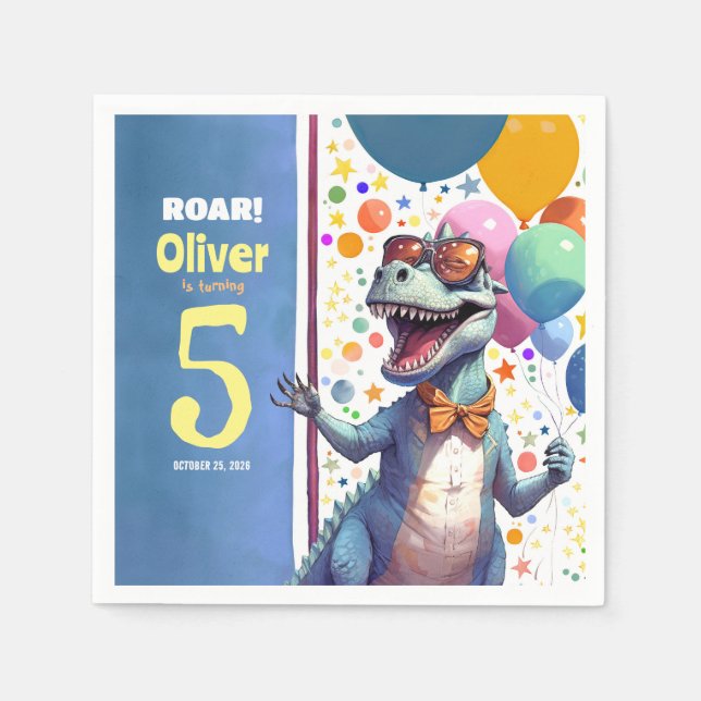 T-Rex Tyronasaurus Dinosaur Colourful Birthday Napkin (Front)