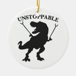 T-rex unstoppable - Choose background color Ceramic Tree Decoration