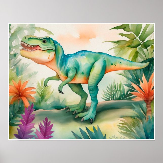 T-Rex Watercolor Nursery Art Poster (Front)