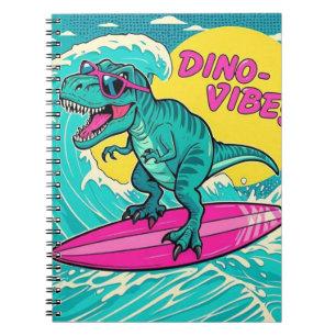T-Rex wearing sunglasses and riding a neon pink Notebook