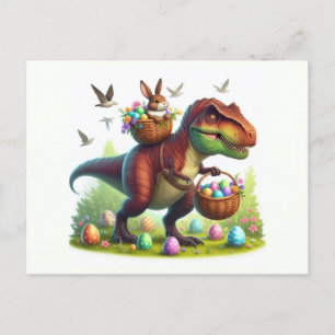 T-Rex with Easter Bunny Holiday Postcard