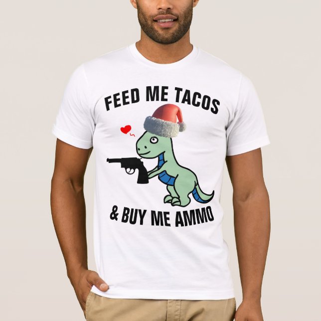 T-REX WITH GUN FUNNY CHRISTMAS T-SHIRTS (Front)