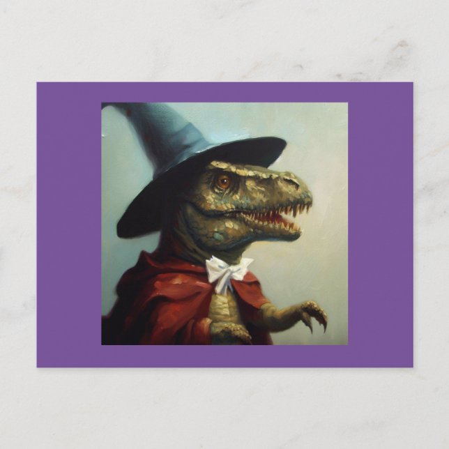 T Rex Wizard Postcard (Front)