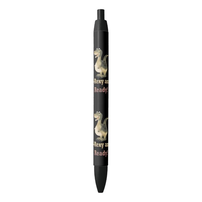 T-Rexy and Ready Dino Cartoon Black Ink Pen (Front Vertical)