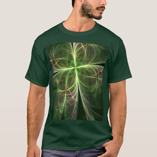 T-Shirt Abstract Lines Green Clover Shape (Front)
